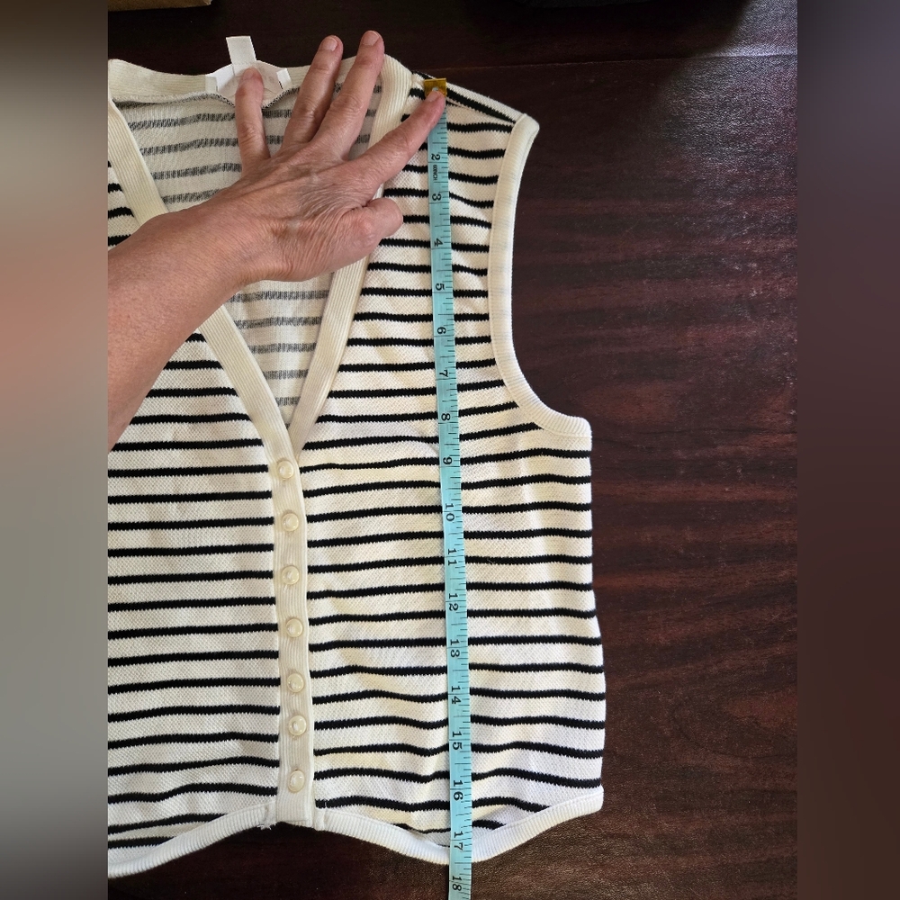 Kirious Los Angeles Ribbed Striped Sleeveless Button-Up Top, xs, Black And White